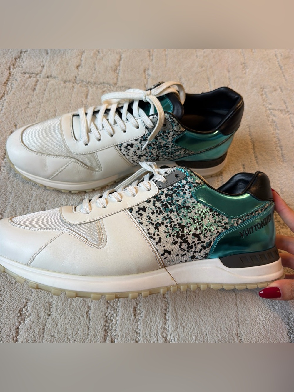Authentic Louis Vuitton White & Teal Men's Low-Top Sneakers